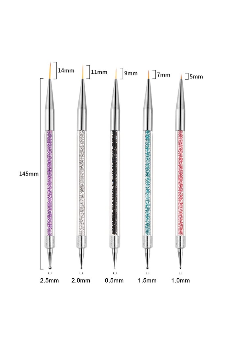 Nail Art Brushes,Double Ended Nail Art Liner Brush,Nails Dotting Painting Drawing Pens, 5 pcs - Image 2