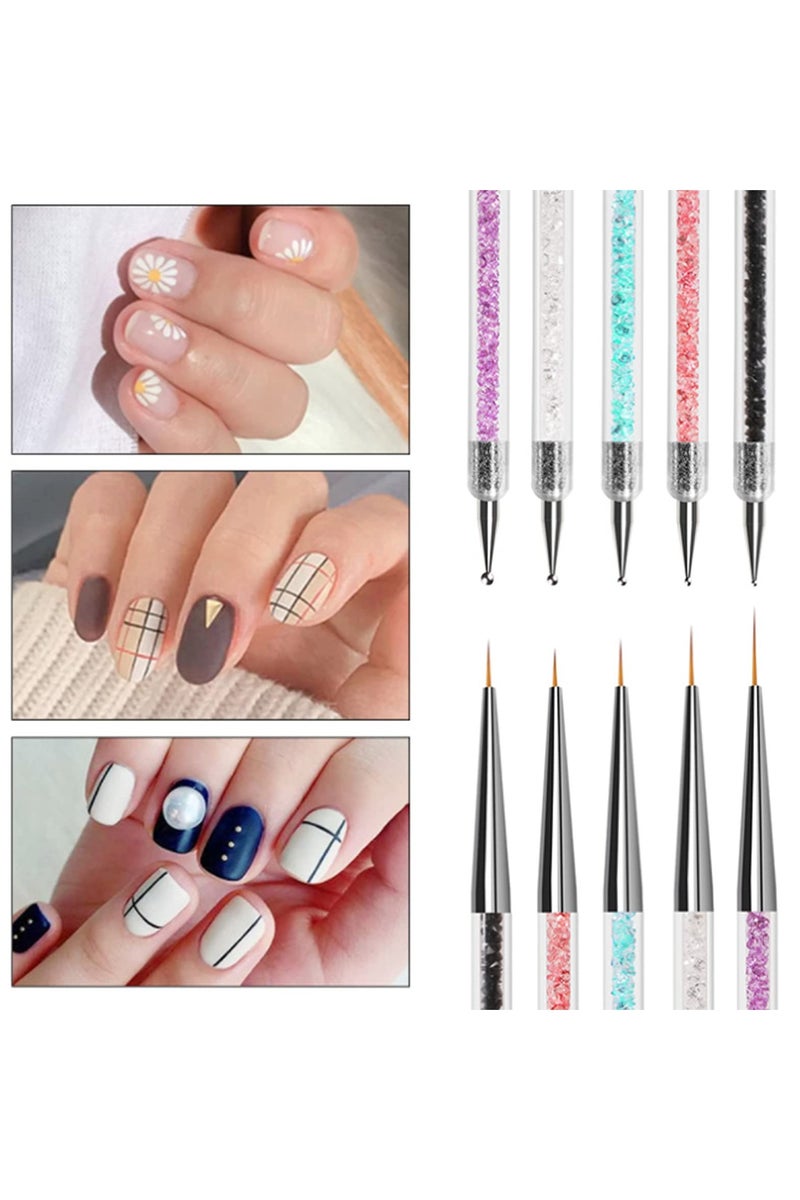 Nail Art Brushes,Double Ended Nail Art Liner Brush,Nails Dotting Painting Drawing Pens, 5 pcs - Image 3