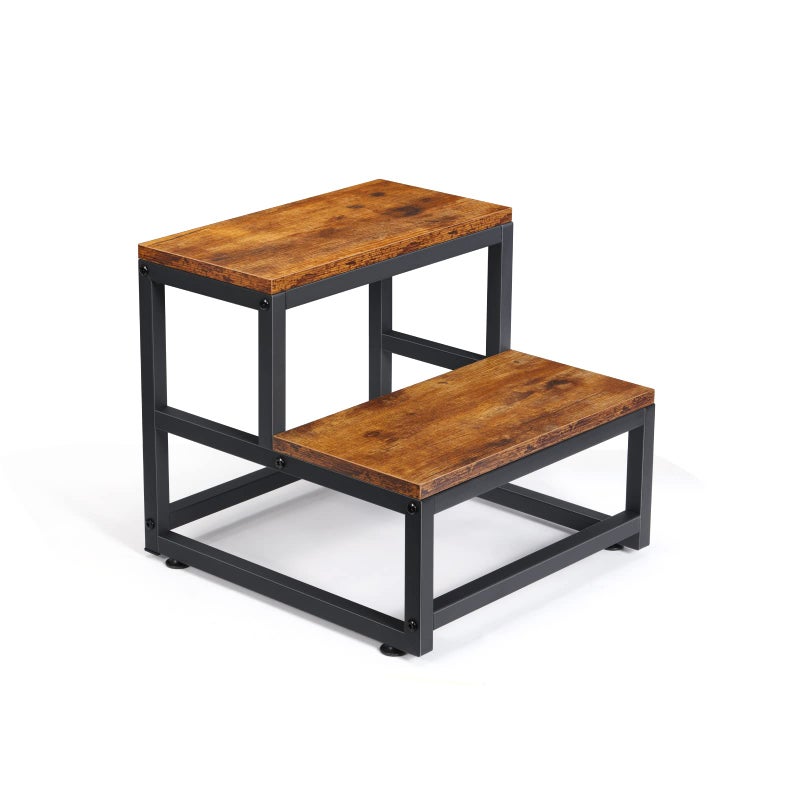LIANTRAL LIANTRAL Step Stools for Adults Kids 2 Step Stool Heavy Duty Steel  Sturdy Wide Pedal Supports Up to 500lb Foot Stool for Home Office RV  Rustic Brown