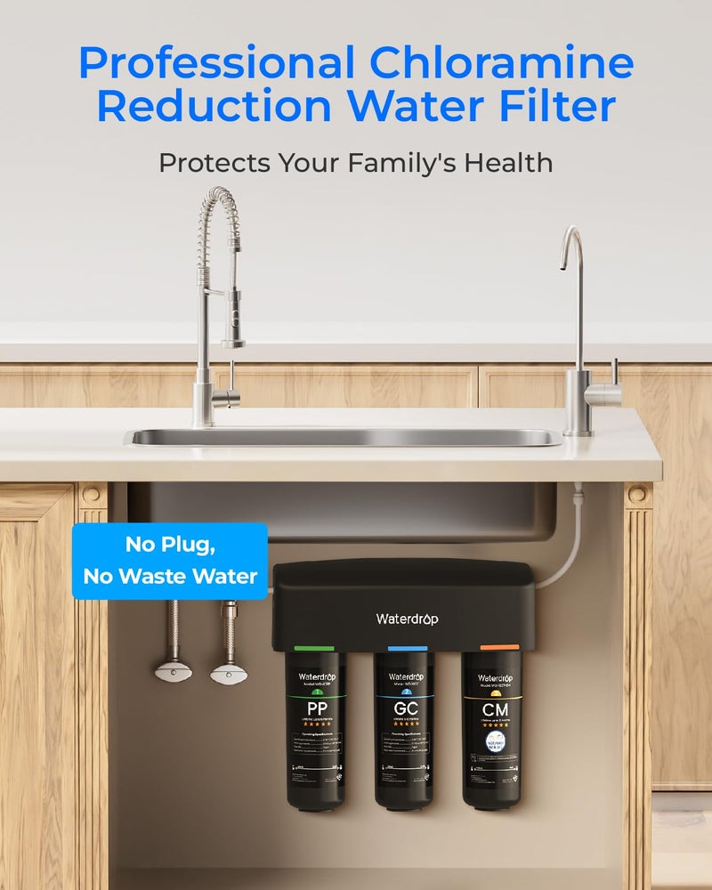 Waterdrop TSB-CM Under Sink Water Filter System Reduce Chloramine, Chlorine for CA, FL and Washington, D.C., Under Sink Water Filtration System with Brushed Nickel Faucet,NSF/ANSI 42 Certified Element - Image 5