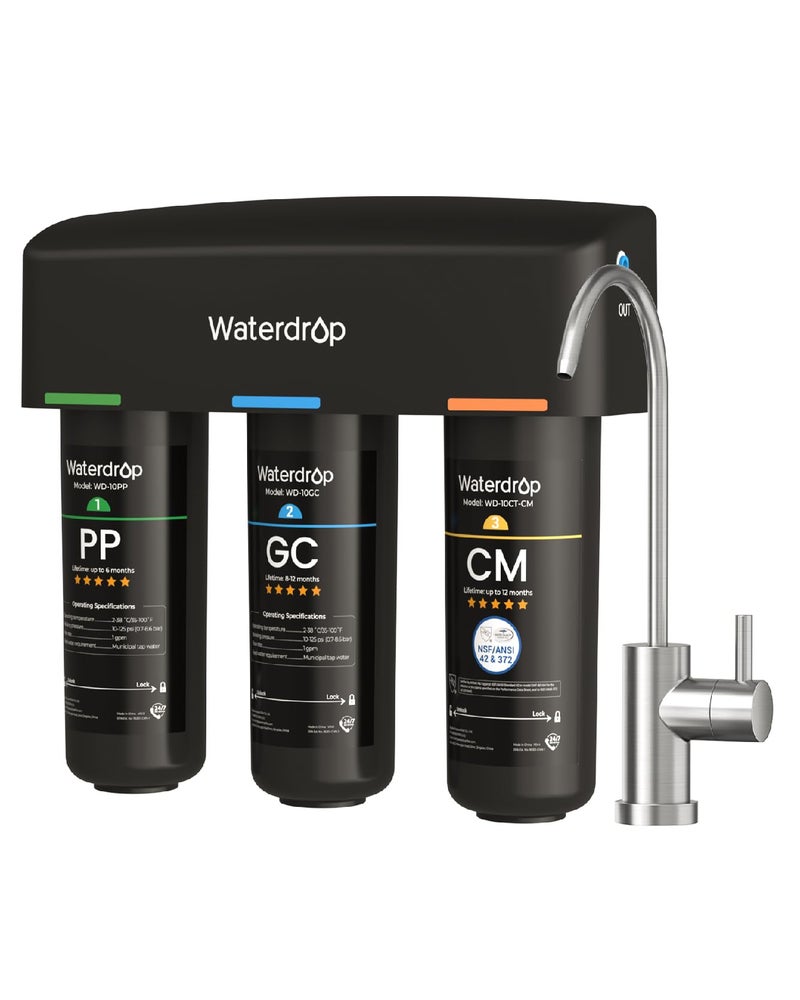 Waterdrop TSB-CM Under Sink Water Filter System Reduce Chloramine, Chlorine for CA, FL and Washington, D.C., Under Sink Water Filtration System with Brushed Nickel Faucet,NSF/ANSI 42 Certified Element - Image 1
