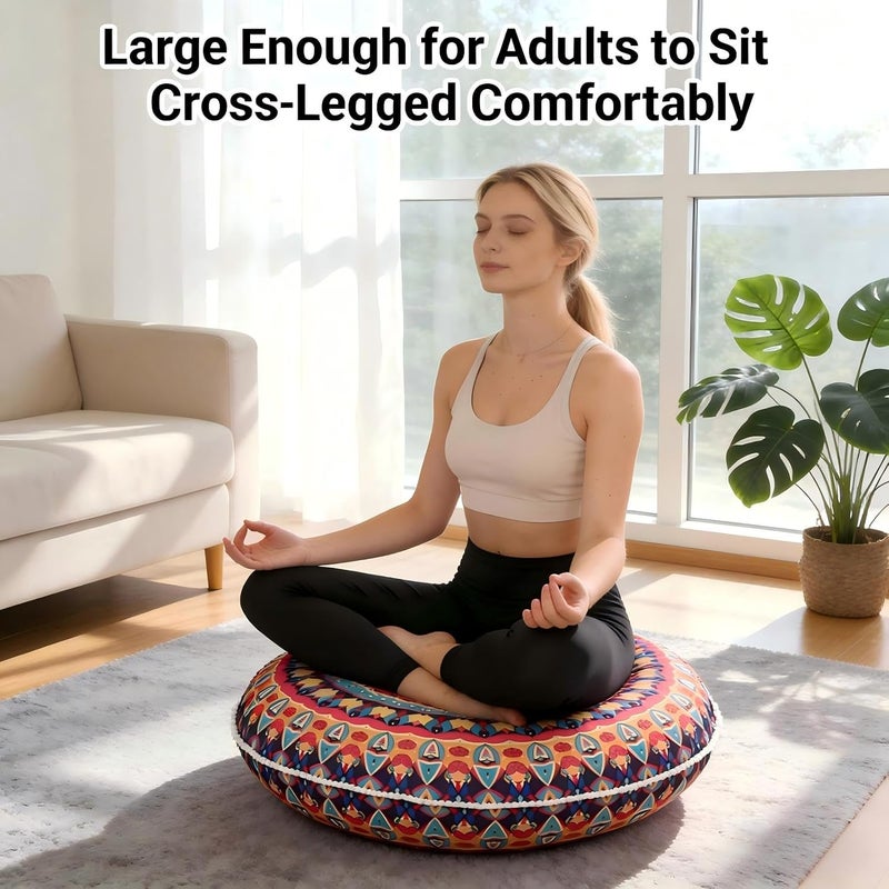 LOVMOC 32 inches Meditation Floor Cushion for Adults, Round Large Thick Floor Pillow, Memory Foam Filling, Red - Image 2