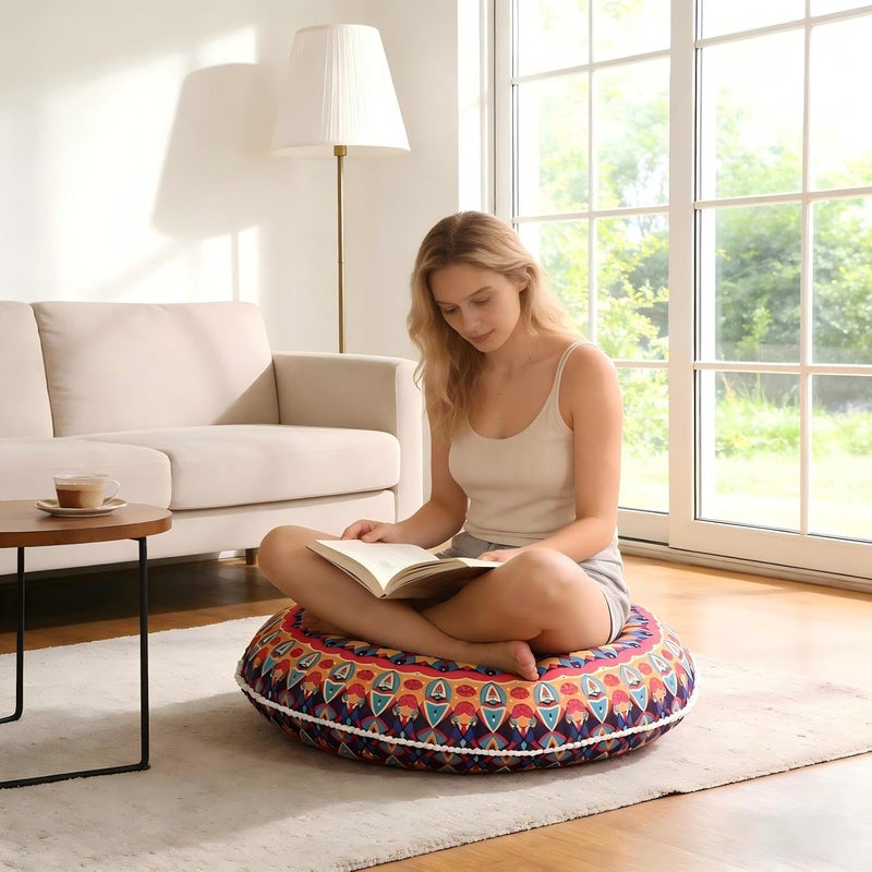 LOVMOC 32 inches Meditation Floor Cushion for Adults, Round Large Thick Floor Pillow, Memory Foam Filling, Red - Image 5