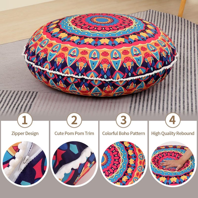LOVMOC 32 inches Meditation Floor Cushion for Adults, Round Large Thick Floor Pillow, Memory Foam Filling, Red - Image 3