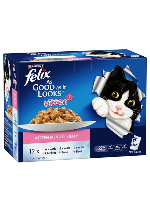 Kitten As Good as it Looks Kitten Menus in Jelly Wet Cat Food 12 x 85g