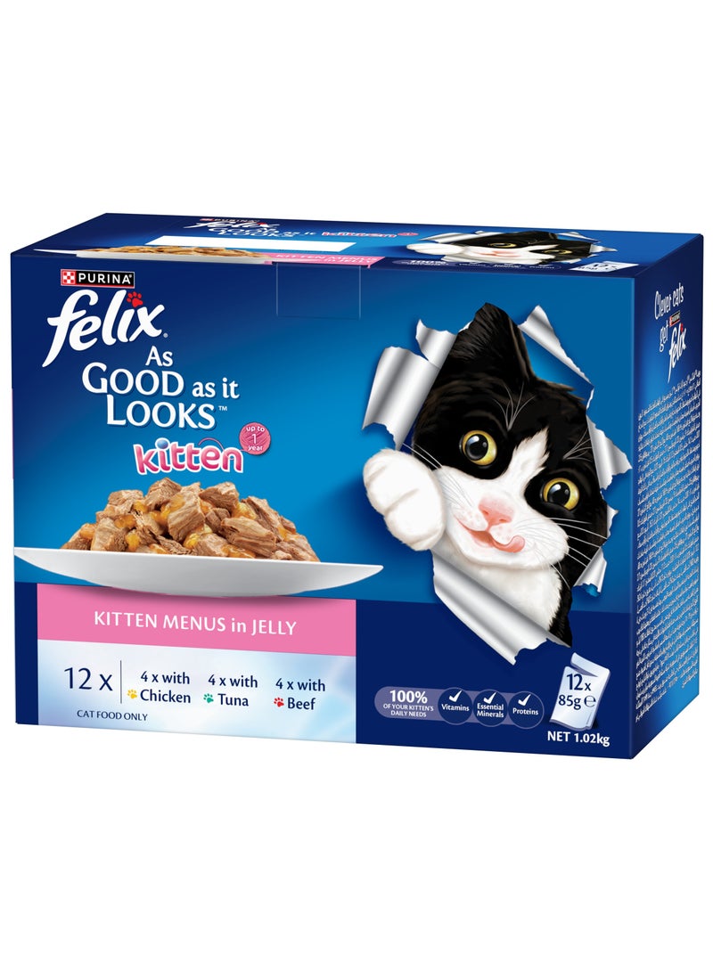 Purina Felix Kitten As Good as it Looks Kitten Menus in Jelly Wet Cat Food 12 x 85g - Image 3