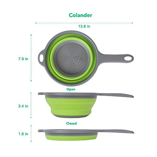 ddLUCK 2 Pack Kitchen Foldable Silicone Strainer Colanders, Collapsible Colanders with Handles, Space-Saver Folding Strainer Colander for Draining Pasta, Vegetable (Green and Red) - Image 3