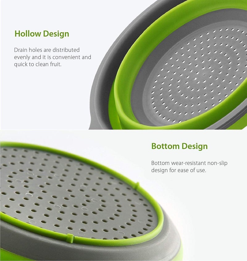 ddLUCK 2 Pack Kitchen Foldable Silicone Strainer Colanders, Collapsible Colanders with Handles, Space-Saver Folding Strainer Colander for Draining Pasta, Vegetable (Green and Red) - Image 4