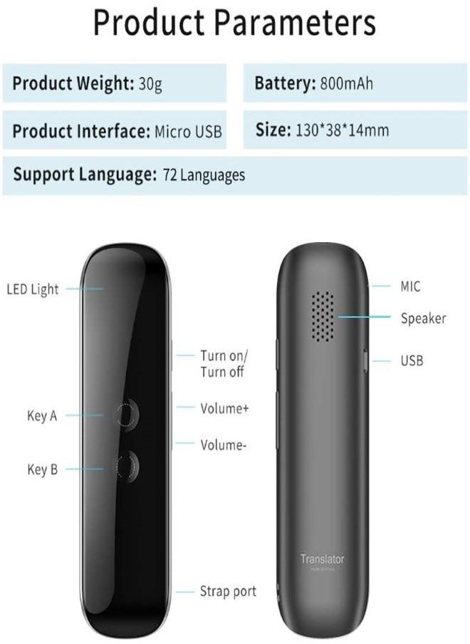 Generic - Smart Instant Language Translator Device - Electronic Language Translator Device, Voice Photo Translation, Classic Language Translator Device, Instant Language Voice Translator Device (Black) - Image 1