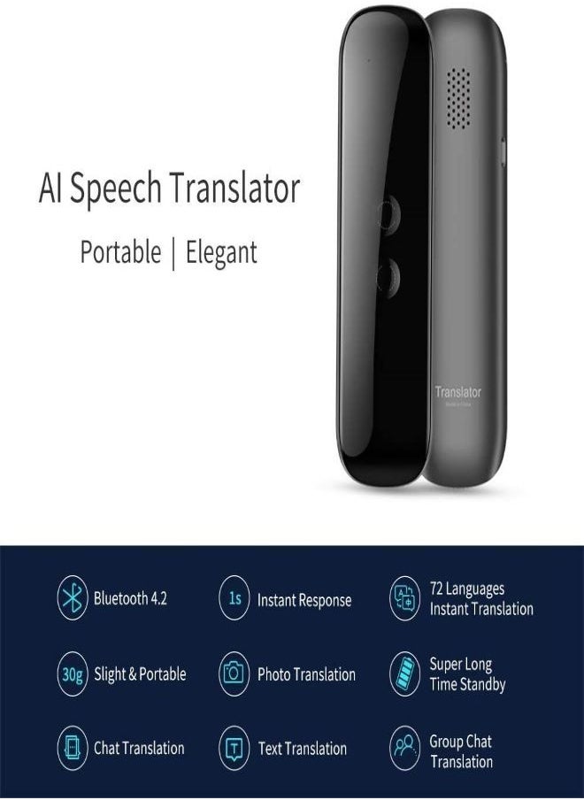 Generic - Smart Instant Language Translator Device - Electronic Language Translator Device, Voice Photo Translation, Classic Language Translator Device, Instant Language Voice Translator Device (Black) - Image 1