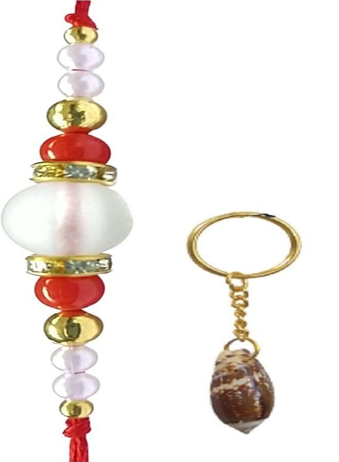 Krishna Rakhi for brother bhaiya kids designer for rakshabandhan with white fancy beads rakhi and shankh Key chain as Gift