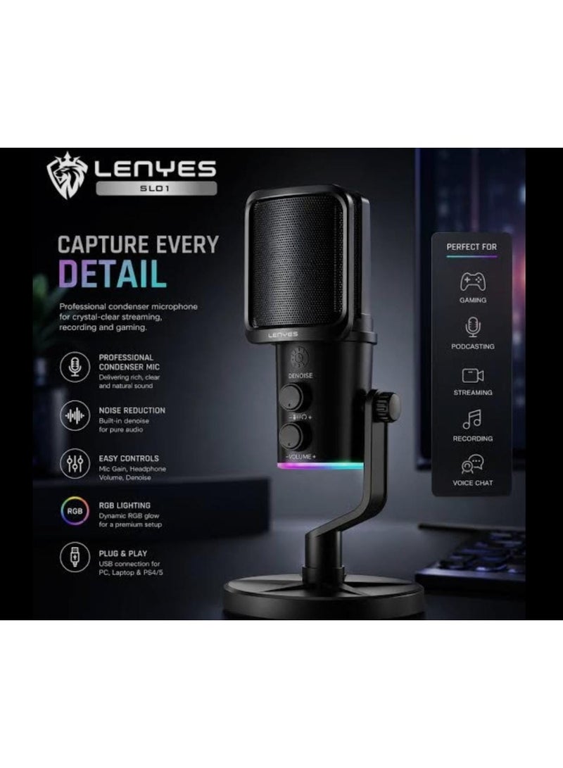 LENYES SL01 USB Condenser Microphone with RGB for Streaming Gaming Recording - Image 3