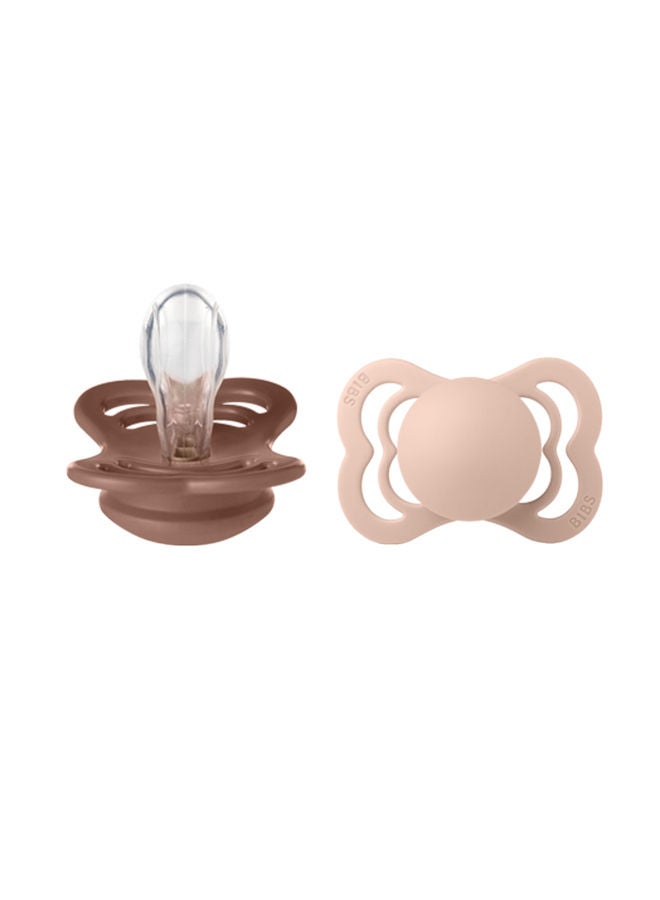 BIBS Pack of 2 Supreme Soother, Bpa Free Dummy Pacifier, Symmetrical Silicone, Size 1 (0 - 6 Months ), Woodchuck/Blush