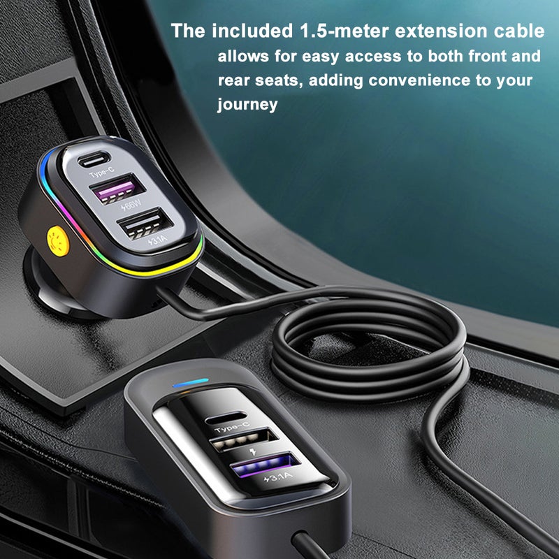 Car USB Chargers Multifunctional Phone Charge Device 18W+15W Quick Charge with 5 Charge Ports Volatge Display for 12-24V Car Truck Van SUV - Image 3