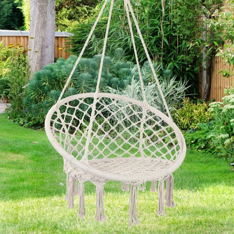 DD FC Hammock Chair Macrame Swing -Hanging Cotton Rope Hammock Swing Chair for Indoor and Outdoor Use,Handmade Knitted Cotton Rope Hanging Chair(White) - Image 4
