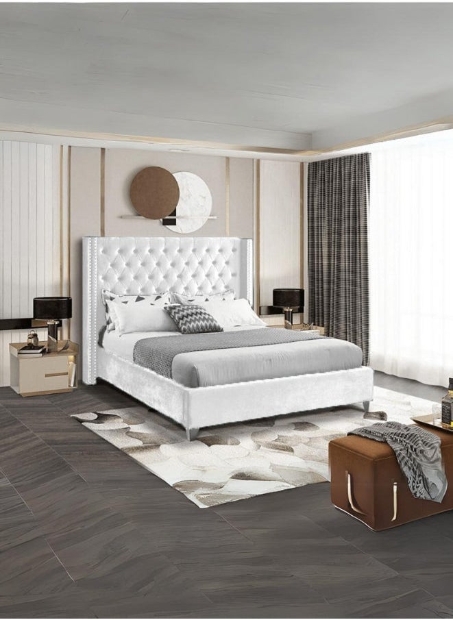 Bed and Mattress Zone Fabric Tufted Upholstered Bed 190x90 Single Size White Color 