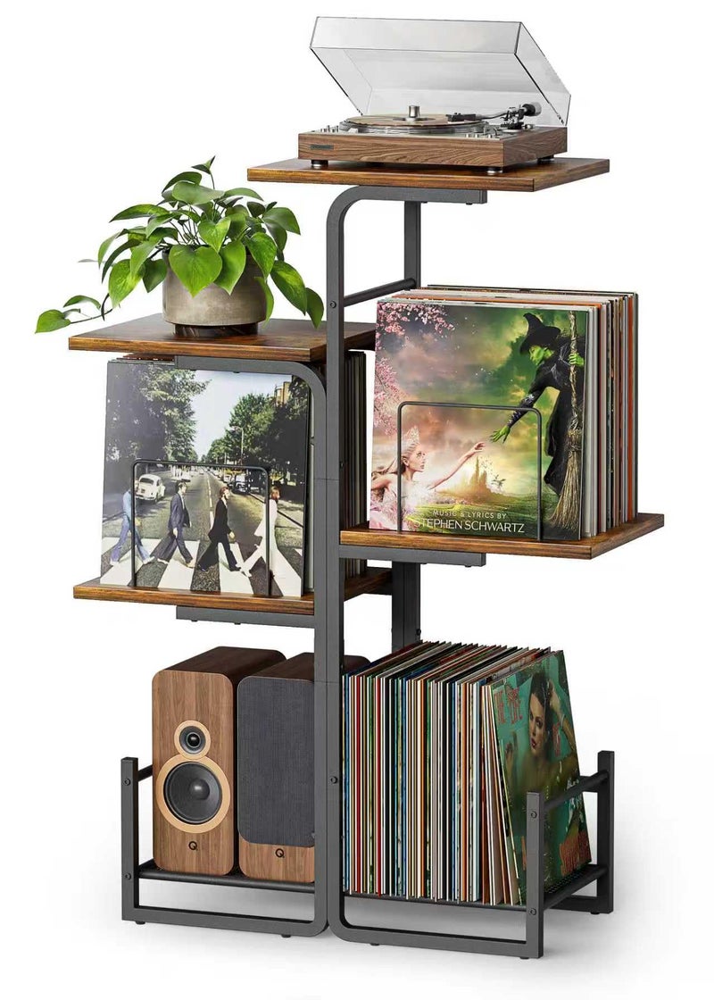 Bikoney Planter-Inspired Record Player Stand with Large Vinyl Storage, Vintage Turntable Table Cabinet with LP Holder Shelf, Record Display Organizer for Albums, Living Room, Bedroom & Small Spaces - Image 1
