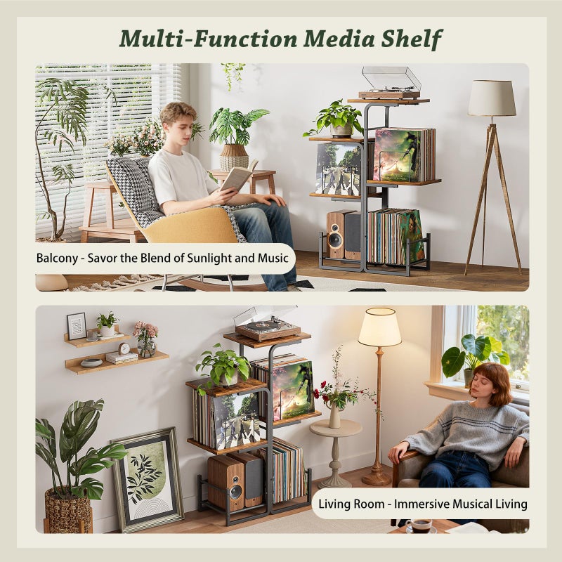 Bikoney Planter-Inspired Record Player Stand with Large Vinyl Storage, Vintage Turntable Table Cabinet with LP Holder Shelf, Record Display Organizer for Albums, Living Room, Bedroom & Small Spaces - Image 3