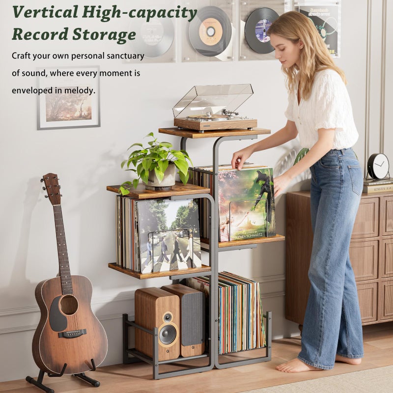 Bikoney Planter-Inspired Record Player Stand with Large Vinyl Storage, Vintage Turntable Table Cabinet with LP Holder Shelf, Record Display Organizer for Albums, Living Room, Bedroom & Small Spaces - Image 2