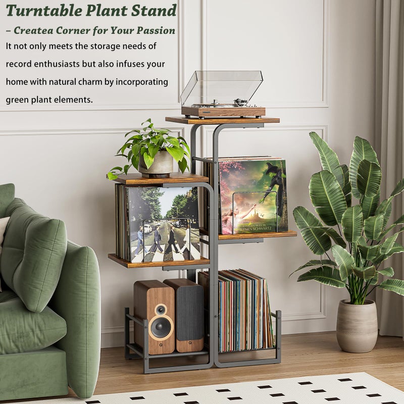Bikoney Planter-Inspired Record Player Stand with Large Vinyl Storage, Vintage Turntable Table Cabinet with LP Holder Shelf, Record Display Organizer for Albums, Living Room, Bedroom & Small Spaces - Image 4