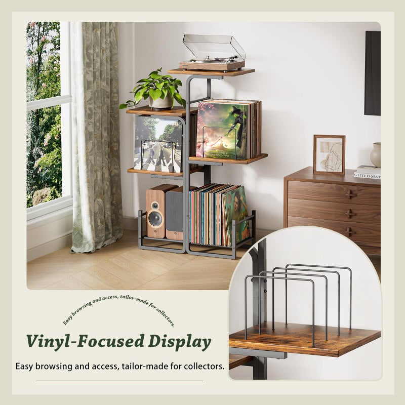Bikoney Planter-Inspired Record Player Stand with Large Vinyl Storage, Vintage Turntable Table Cabinet with LP Holder Shelf, Record Display Organizer for Albums, Living Room, Bedroom & Small Spaces - Image 5