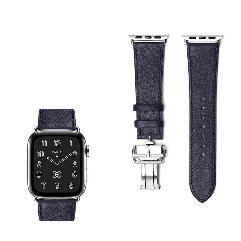 سوار ساعة ذكية باللون أزرق داكن قابل للتعديل سوار جلدي كلاسيكي متوافق مع Apple Watch 38/40/41/42/44/45/49mm بملاءمة قابلة للتعديل وحزام بديل - Image 1