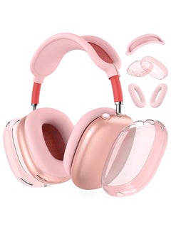 Silicone Cases Suitable for Apple AirPods Max 3-in-1 Headphones Anti-Scratch Clear Soft TPU Ear Cups Cover Headband Cover and Ear Pad Protector Case Skin Accessories (Pink)