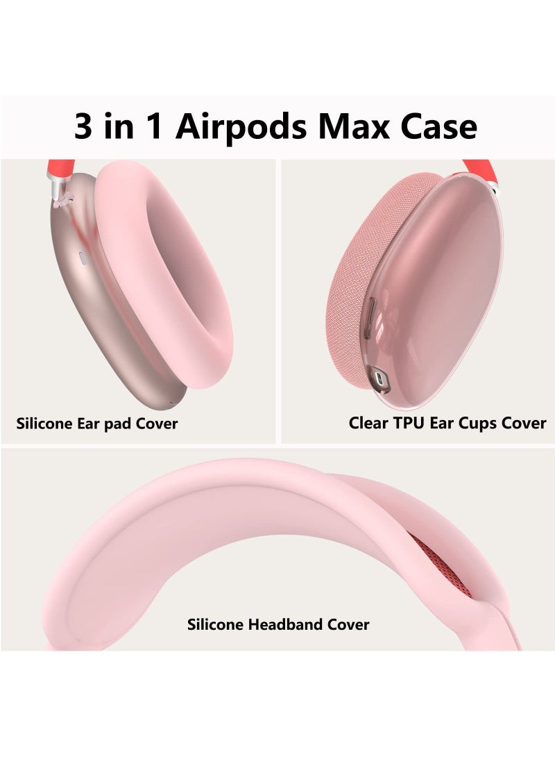 Generic - Silicone Cases Suitable for Apple AirPods Max 3-in-1 Headphones Anti-Scratch Clear Soft TPU Ear Cups Cover Headband Cover and Ear Pad Protector Case Skin Accessories (Pink) - Image 1
