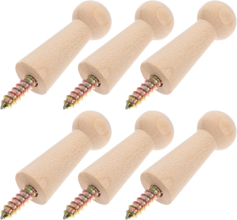 KICHOUSE 6pcs Wood Coat Hooks Screw Mount Heavy Duty Wall Pegs Hat and Towel Hangers for Home Storage and Organization - Image 1