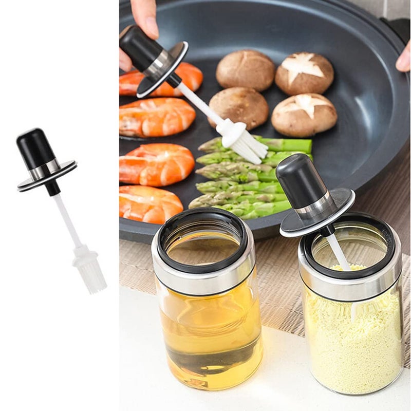 LOCANS Borosilicate Glass Kitchen Spice Condiment Jars Seasonning Box Jar with Spoon and Olive Oil Bottle with Brush BrushHoney Pack of 2 - Image 2