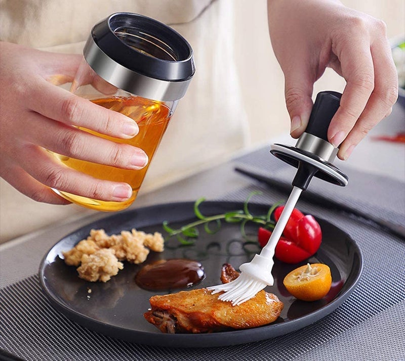 LOCANS Borosilicate Glass Kitchen Spice Condiment Jars Seasonning Box Jar with Spoon and Olive Oil Bottle with Brush BrushHoney Pack of 2 - Image 3
