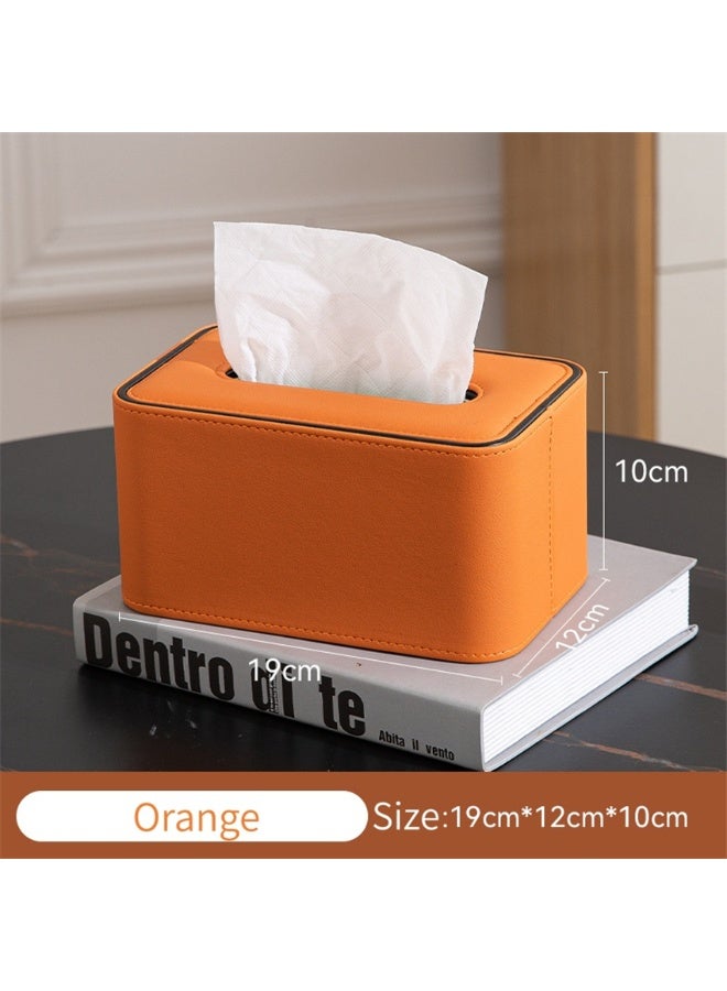 Tissue Box, PU Leather Tissue Holder with Lid, Facial Tissue Case Napkin Dispenser for Home Office Bathroom Bedroom Car, 19*12*10cm, Orange - Image 2