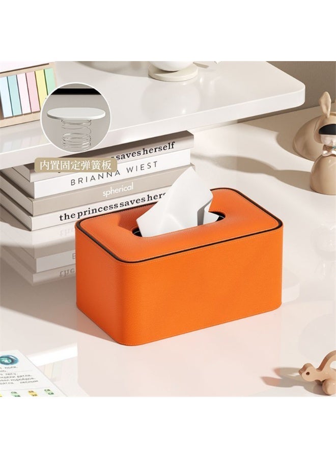 Tissue Box, PU Leather Tissue Holder with Lid, Facial Tissue Case Napkin Dispenser for Home Office Bathroom Bedroom Car, 19*12*10cm, Orange - Image 4