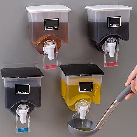 REPLEX WallMounted Oil Dispenser Bottle Soy Sauce Jar Vinegar Liquid Condiment Pot Spice Jars Seasoning Storage Bottle Pressing Liquid Tank Multi Dispenser for Oil Vinegar Cooking Wine and Sauce - Image 3