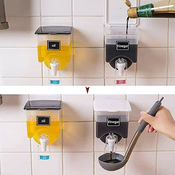 REPLEX WallMounted Oil Dispenser Bottle Soy Sauce Jar Vinegar Liquid Condiment Pot Spice Jars Seasoning Storage Bottle Pressing Liquid Tank Multi Dispenser for Oil Vinegar Cooking Wine and Sauce - Image 4
