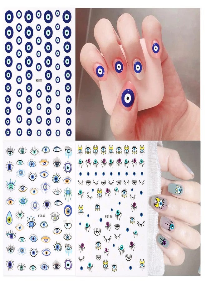 BENOSPACE 10 Sheets Evil Eye Nail Art Stickers Decals Cartoon Hamsa Hand Polka Dot Blue Eyes Pattern Hand of Fatima Nail Design 3D Self-Adhesive Nail Art DIY Decoration Accessories for Women Girls - Image 5