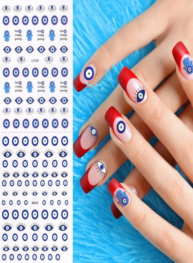 BENOSPACE 10 Sheets Evil Eye Nail Art Stickers Decals Cartoon Hamsa Hand Polka Dot Blue Eyes Pattern Hand of Fatima Nail Design 3D Self-Adhesive Nail Art DIY Decoration Accessories for Women Girls - Image 3