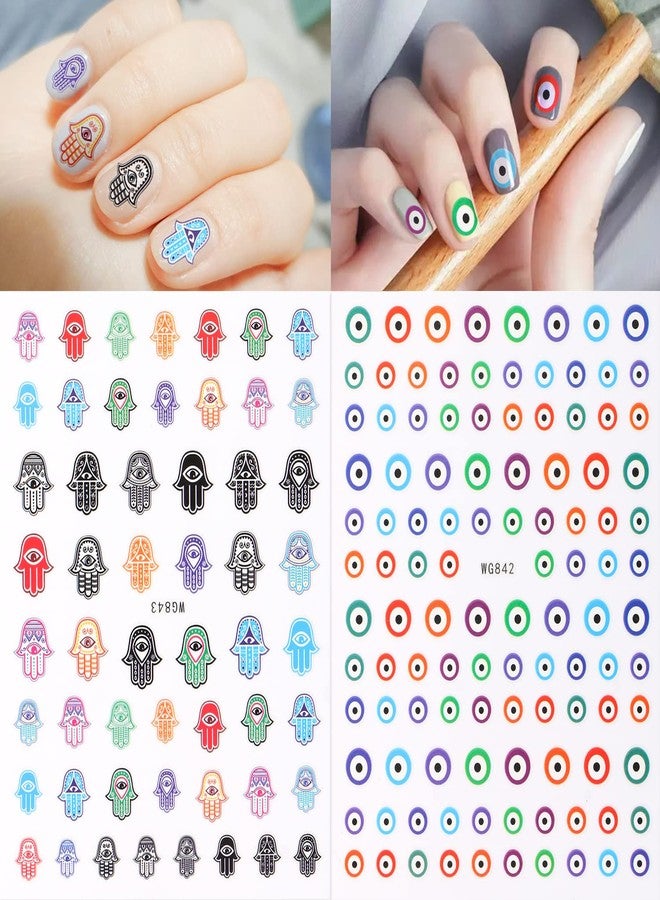 BENOSPACE 10 Sheets Evil Eye Nail Art Stickers Decals Cartoon Hamsa Hand Polka Dot Blue Eyes Pattern Hand of Fatima Nail Design 3D Self-Adhesive Nail Art DIY Decoration Accessories for Women Girls - Image 4