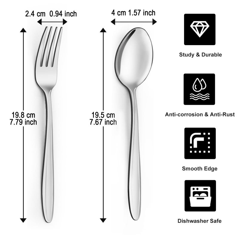 Unokit 24-Piece Forks and Spoons Set - Forks and Spoons Food Grade Stainless Steel Silverware for Home, Kitchen and Restaurant, 12-Fork and 12-Spoon, Mirror Polished&Dishwasher Safe - Image 2
