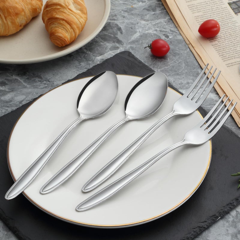 Unokit 24-Piece Forks and Spoons Set - Forks and Spoons Food Grade Stainless Steel Silverware for Home, Kitchen and Restaurant, 12-Fork and 12-Spoon, Mirror Polished&Dishwasher Safe - Image 5