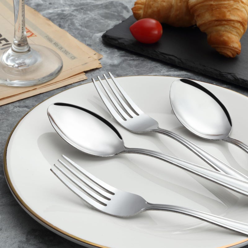 Unokit 24-Piece Forks and Spoons Set - Forks and Spoons Food Grade Stainless Steel Silverware for Home, Kitchen and Restaurant, 12-Fork and 12-Spoon, Mirror Polished&Dishwasher Safe - Image 3