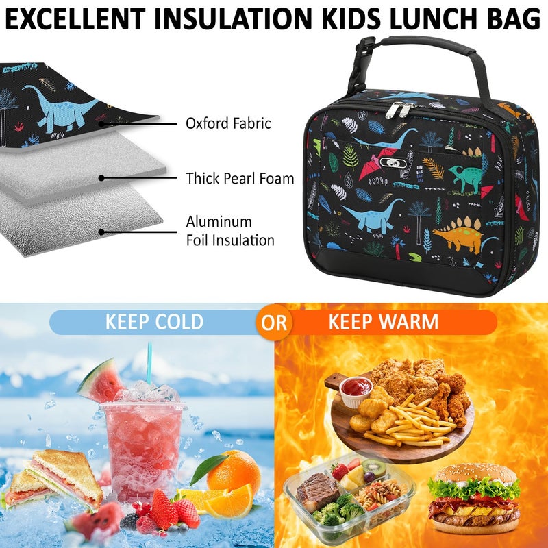 Tenot Lunch Box Kids Insulated Lunch Bag for Boys Girls Cute Reusable Lunch Tote Bag Waterproof Portable Thermal Lunch Box Kids for School Picnic Travel Dinosaur - Image 2