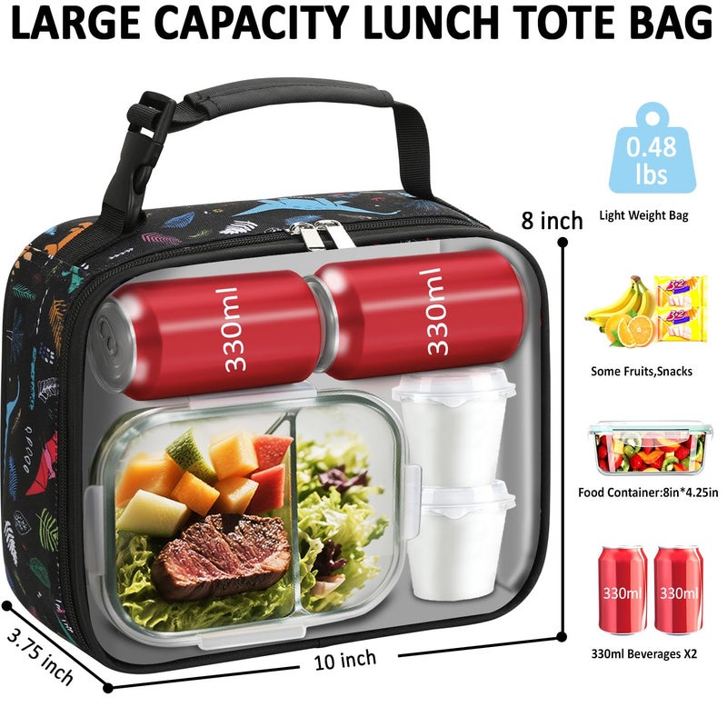 Tenot Lunch Box Kids Insulated Lunch Bag for Boys Girls Cute Reusable Lunch Tote Bag Waterproof Portable Thermal Lunch Box Kids for School Picnic Travel Dinosaur - Image 3