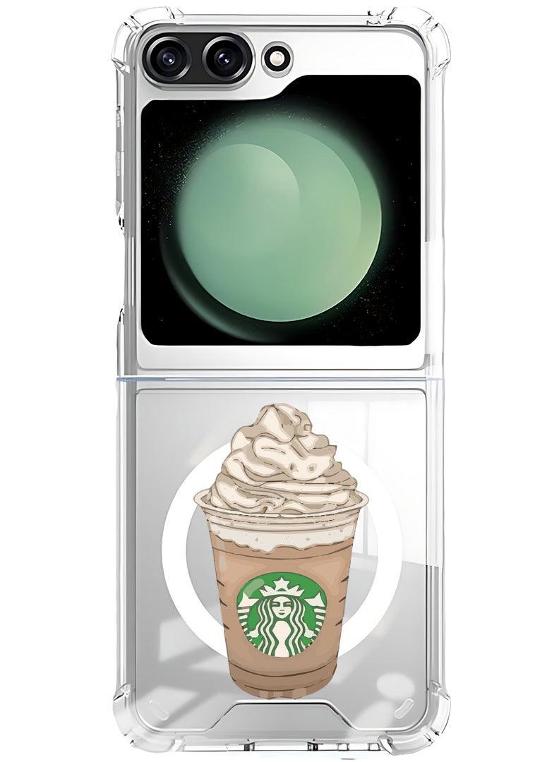 Theodor Magnetic Case for Samsung Galaxy Z Flip 6 Compatible with MagSafe Wireless Charging, Shockproof Phone Bumper Cover coffee-smile - Image 1