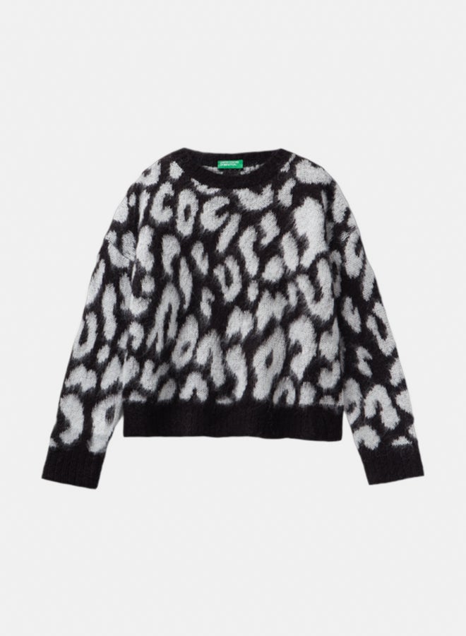 Benetton Girls Animal Print Sweater In Wool Blend - Image 1