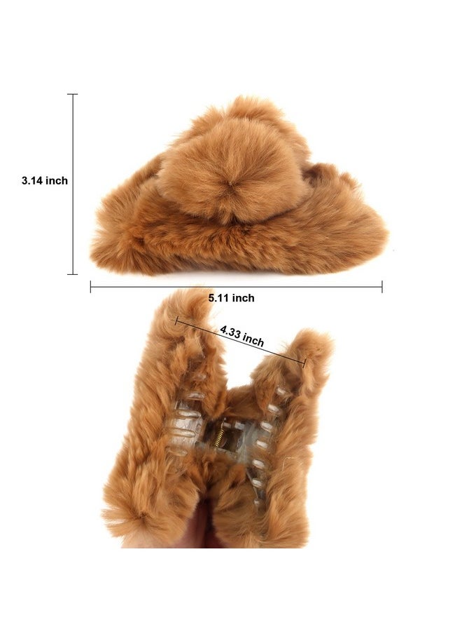 Ondder - 6 Pcs Fuzzy Hair Clips Big Claw Clips For Women Hair Claw Clips For Winter Claw Clips For Thick Hair Non Slip Clips Strong Hold Big Fluffy Hair Clips For Girls - Image 1