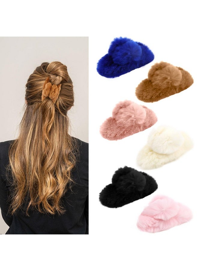Ondder - 6 Pcs Fuzzy Hair Clips Big Claw Clips For Women Hair Claw Clips For Winter Claw Clips For Thick Hair Non Slip Clips Strong Hold Big Fluffy Hair Clips For Girls - Image 1