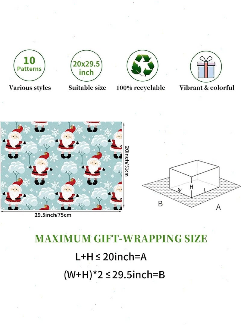 10 Sheets Christmas Wrapping Paper for Kids Boys Girls Man Women Gift's, Holiday Gift Wrap Paper with 63Pcs Gift Tag Stickers and 2 Rolls of Gift Ribbons Christmas Decorations - Image 2