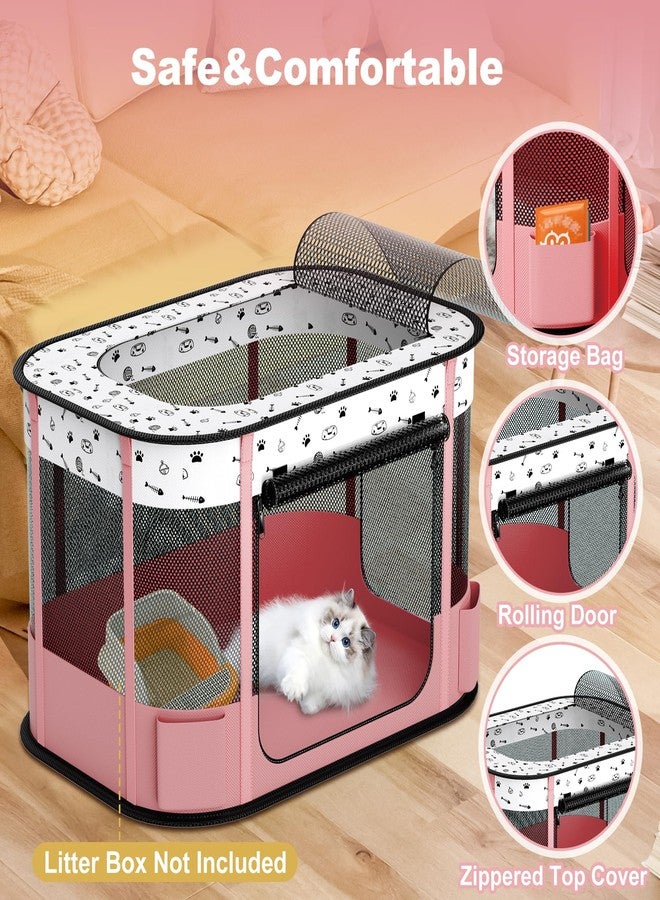 DESELL Portable Cat Playpen, 8-Rod Reinforced Kitten Dog Playpens, Foldable Play Pen for Indoor Cats Enclosed Pet Puppy Doggy Outdoor, Collapsible Tent Kennel Cage, Pink - Image 4