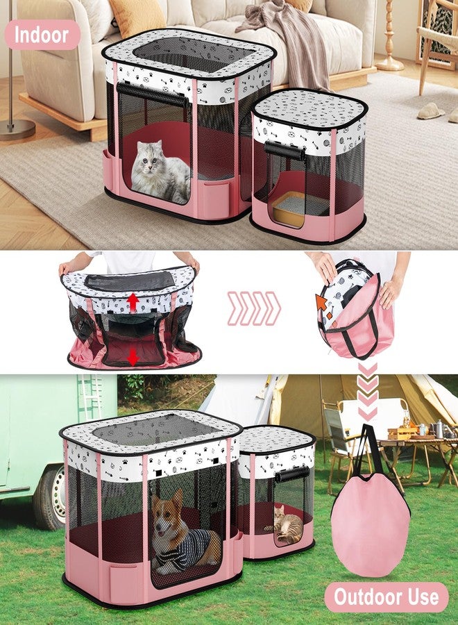 DESELL Portable Cat Playpen, 8-Rod Reinforced Kitten Dog Playpens, Foldable Play Pen for Indoor Cats Enclosed Pet Puppy Doggy Outdoor, Collapsible Tent Kennel Cage, Pink - Image 5